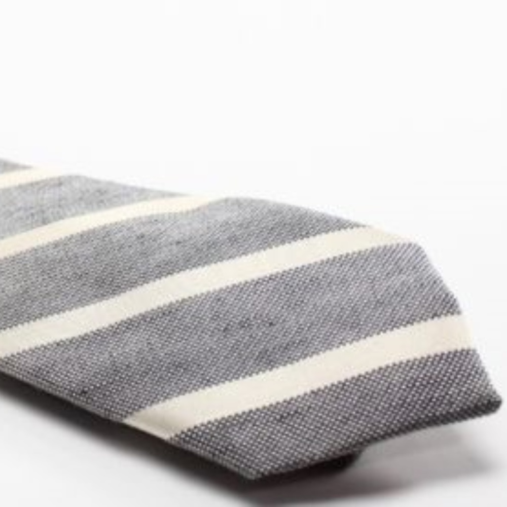 Tallia Gray Robert Stripes Linen Blend Necktie